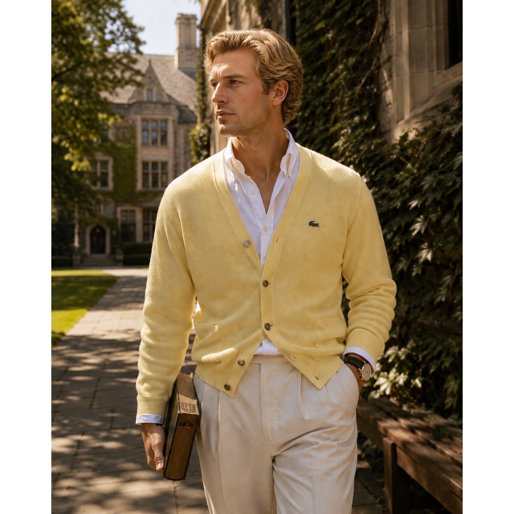 Vintage 80s Izod Lacoste Cardigan Sweater Deadstock USA Yellow XL Original Tag